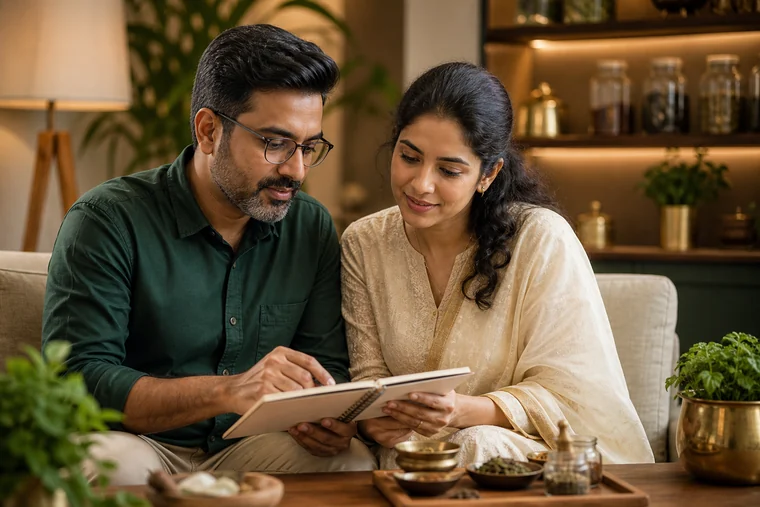Illustrative couple in Ayurveda consultation
